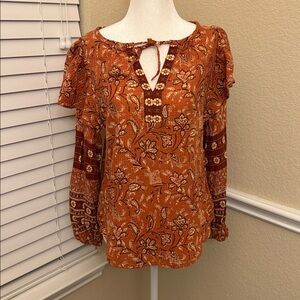 LOFT Ruffle Tie Neck Blouse Floral Women's Small